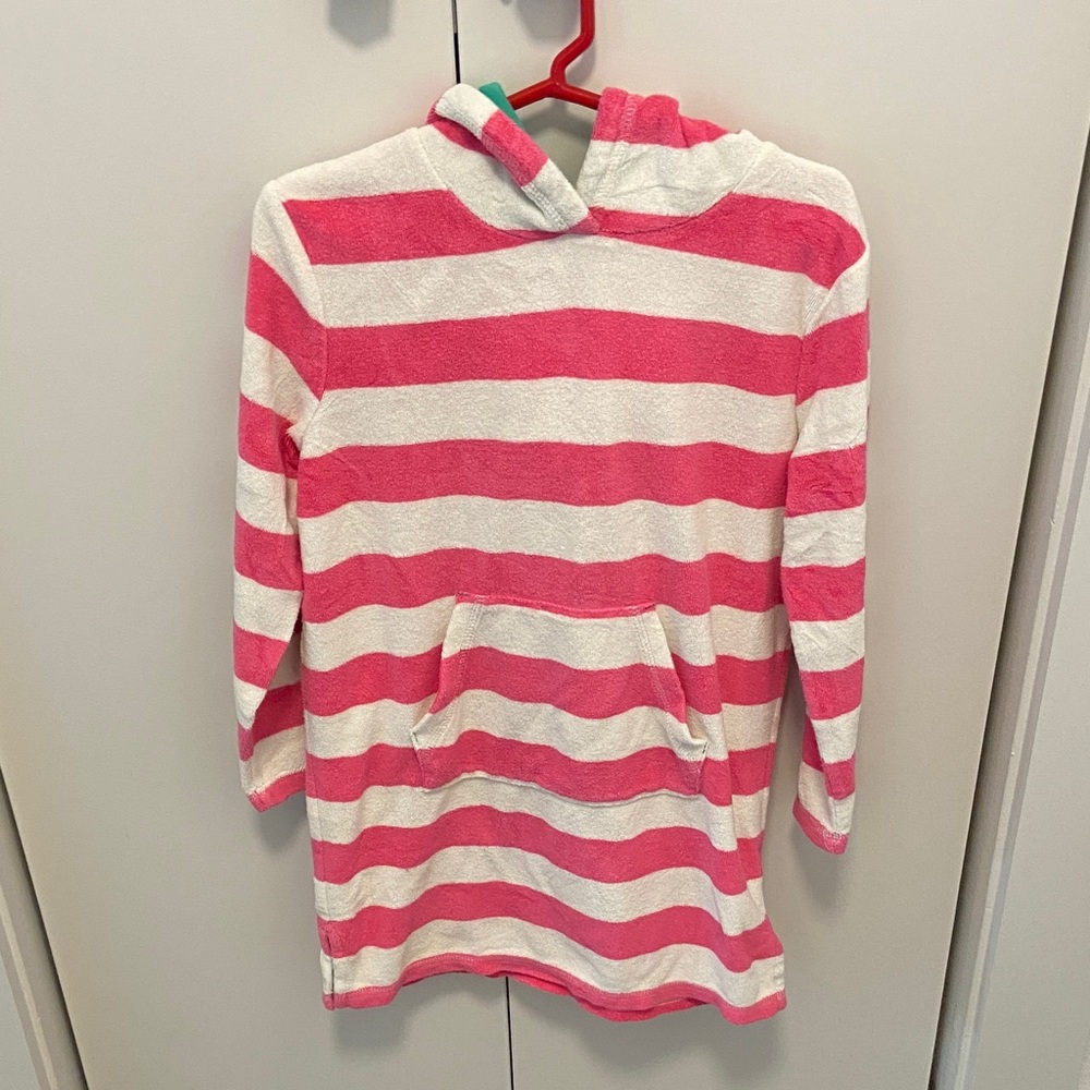 Mini Boden Pink and White Striped Towelling Hoodie